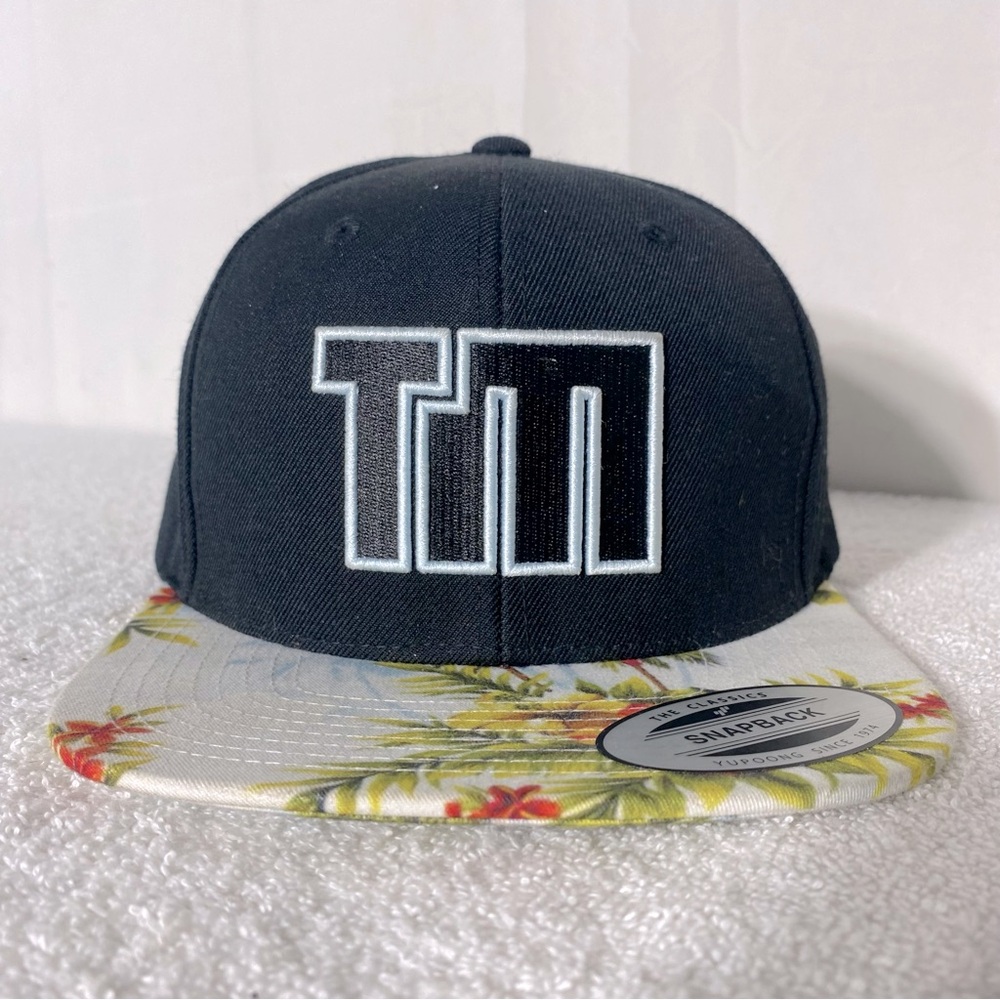 Toby Mac Christian DC Talk Black Floral Flat Bill Flat Brim Snap Back Hat Cap
